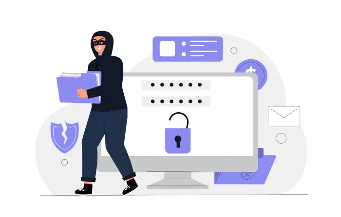 Cybersecurity Concept Data Thief with Stolen Data Character Design Illustration
